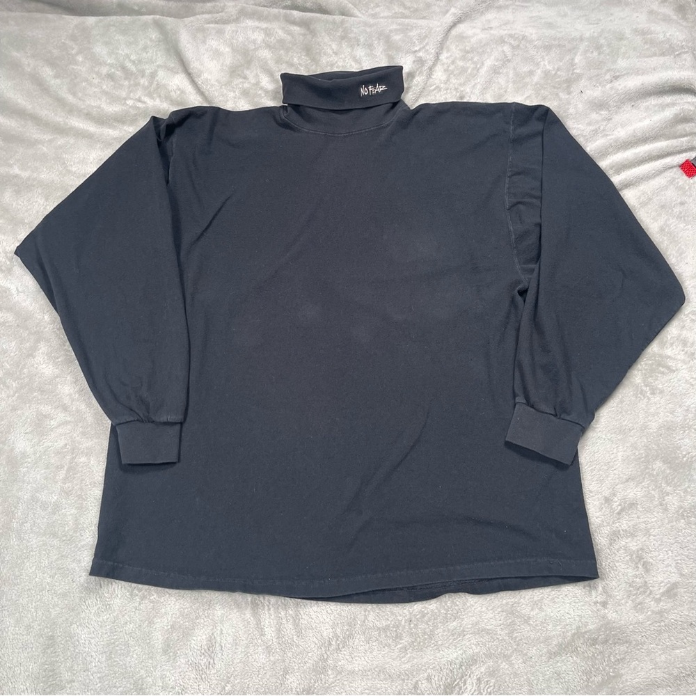 VTG No Fear Turtleneck Shirt Mens XL Black L/S Made in USA Cotton Embroidered